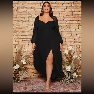 SHEIN Plus Sweetheart Neck Lantern Sleeve Split Thigh Chiffon Bridesmaid Dress